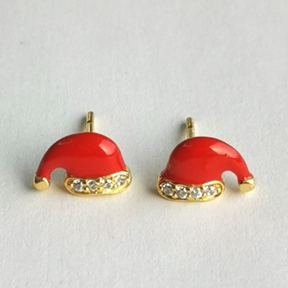 Santa Hat Christmas sterling silver gold plate cz stud earrings 🆕